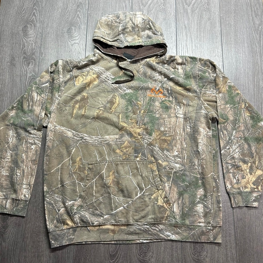 Realtree Camo Hoodie Mens 2XL Pullover Camouflage Sweatshirt Orange Logo